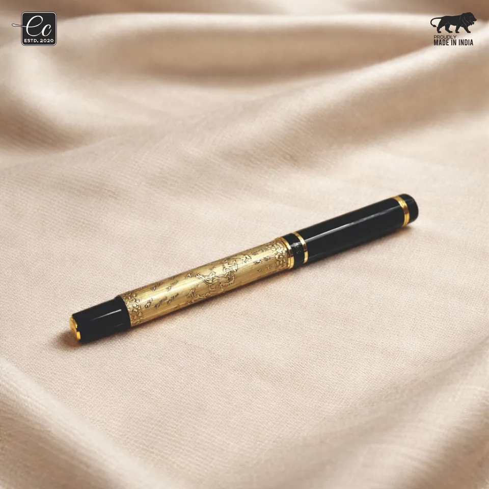 Premium Horse Engraved Metal Pen – Black & Gold Finish